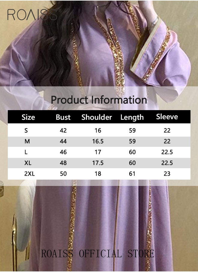 roaiss - Abaya Muslim Lightweight Casual Dress for Women Diamond Studded Webbing Loose Long Skirt with Large Hem - Image 1