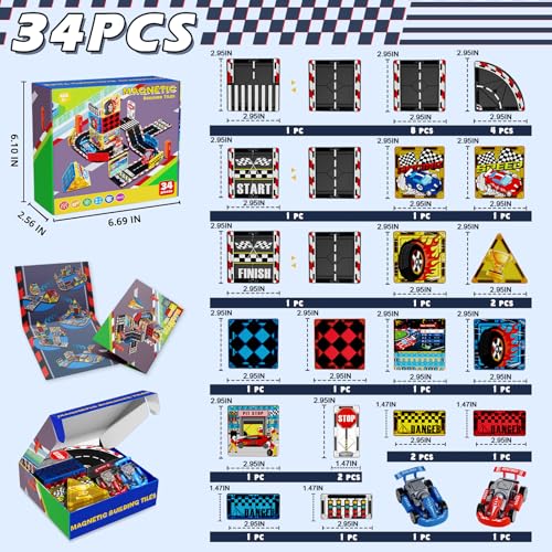 Magnetopia Magnetic Tiles Road Set Magnet Tiles Race Track Magnetic Car Racing Tile for Kids Ages 48 57 Toddler Magnet Building Toys STEM Learning Sensory Birthday Gifts for 3 Years Old Boys Girls - Image 5