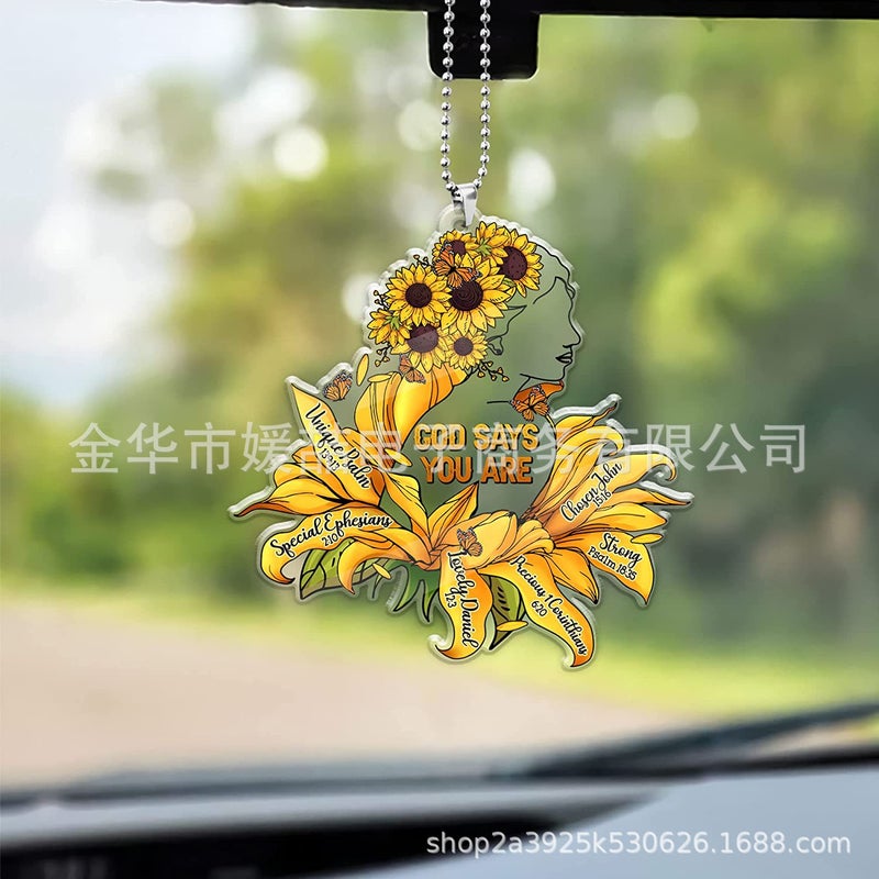 2023 New Product Personalized Yoga Sunflower Figure Acrylic Car Hanging Backpack Accessories Gift Tags - Image 1
