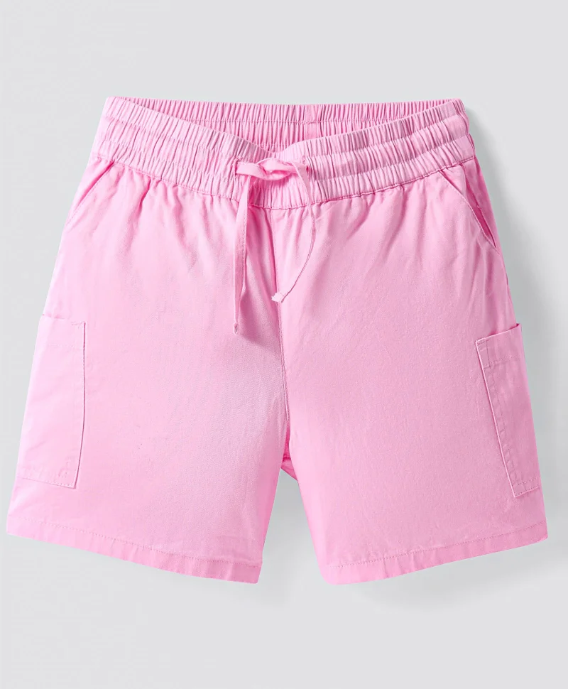 Primo Gino Primo Gino 100% Cotton Woven Knee Length Elasticated Waistband Solid Shorts with Pocket Detailing - Light Pink