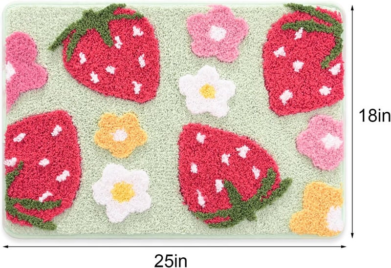 ANYBAR Green Bathroom Rugs Cute Strawberry Flower Bath Mat Bathroom Accessories, Funny Colorful Non Slip Floor Bath Rug Machine Washable Bathmat Soft Microfiber Carpet for Shower, Bathtub (18x25 inch) - Image 2