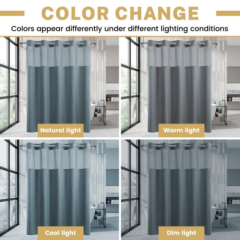 WONICY No Hook Shower Curtain with Snap in Liner  Polyester Textured Shower Curtain with Liner Set  Waterproof Washable Hotel Style Shower Curtains for Bathroom  71Wx74H  Blue Grey - Image 5