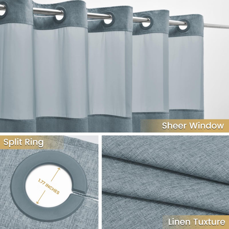 WONICY No Hook Shower Curtain with Snap in Liner  Polyester Textured Shower Curtain with Liner Set  Waterproof Washable Hotel Style Shower Curtains for Bathroom  71Wx74H  Blue Grey - Image 3
