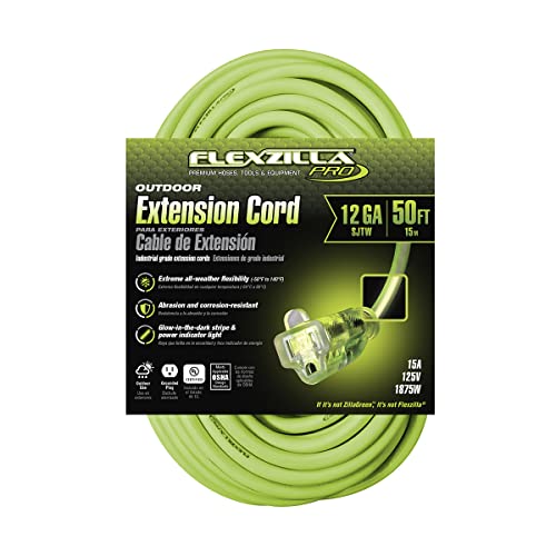 Flexzilla سلك تمديد فليكسزيلا برو، 12/3 AWG SJTW، 50 قدم، قابس مضاء، داخلي/خارجي، زيلاغرين - FZ512830 - Image 2