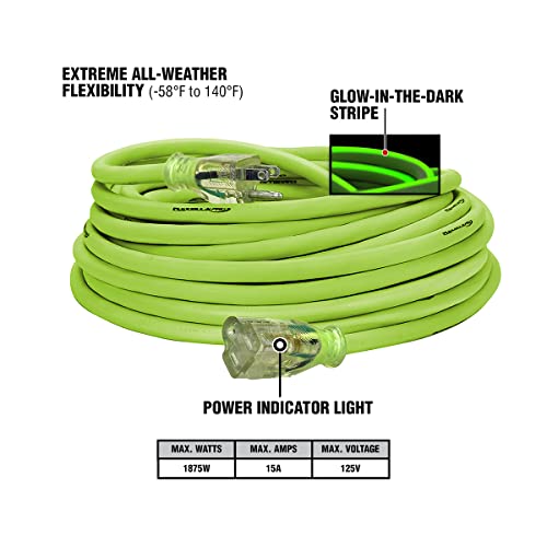 Flexzilla سلك تمديد فليكسزيلا برو، 12/3 AWG SJTW، 50 قدم، قابس مضاء، داخلي/خارجي، زيلاغرين - FZ512830 - Image 3