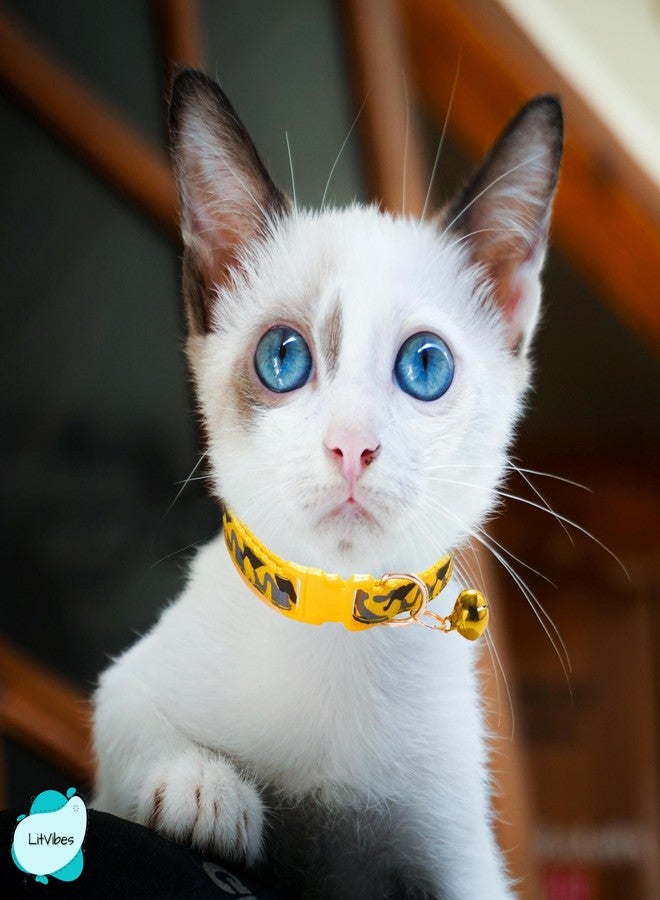 Litvibes Cat Collar with Bell,Kitten and Small Dogs Soft Adjustable Collar,Safe,Breakaway for Cats and Puppies - Yellow (CAMO Design) - Image 3