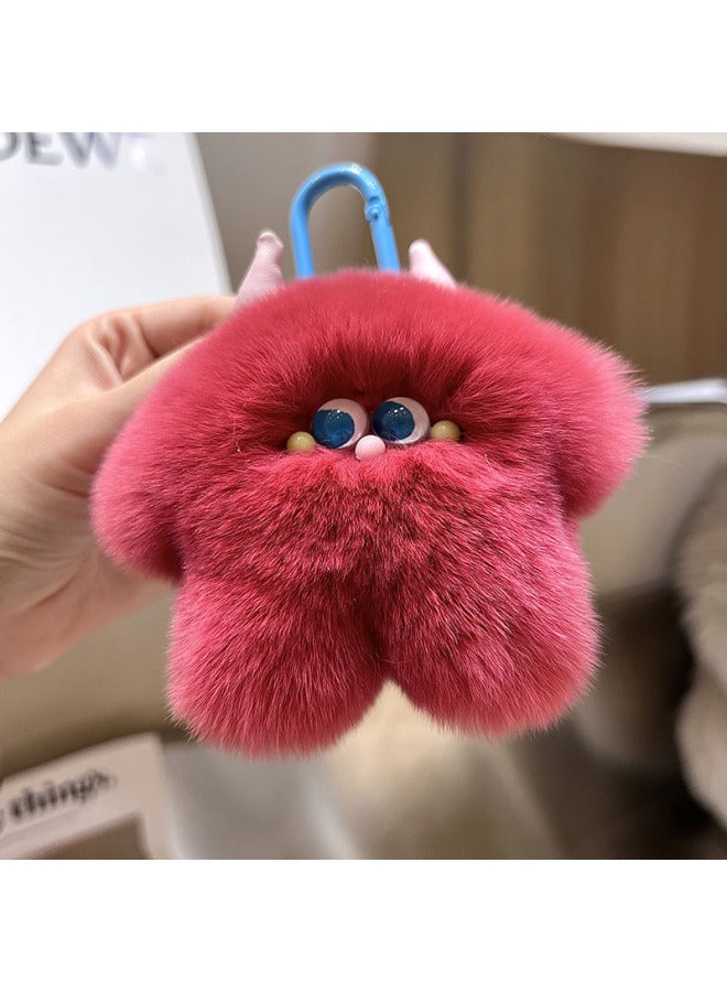 Cute Rex Rabbit Fur Calf Car Keychain I Pendant Ins Plush Doll Doll Bag Hanging Birthday Gift-Color:Strawberry - Image 1