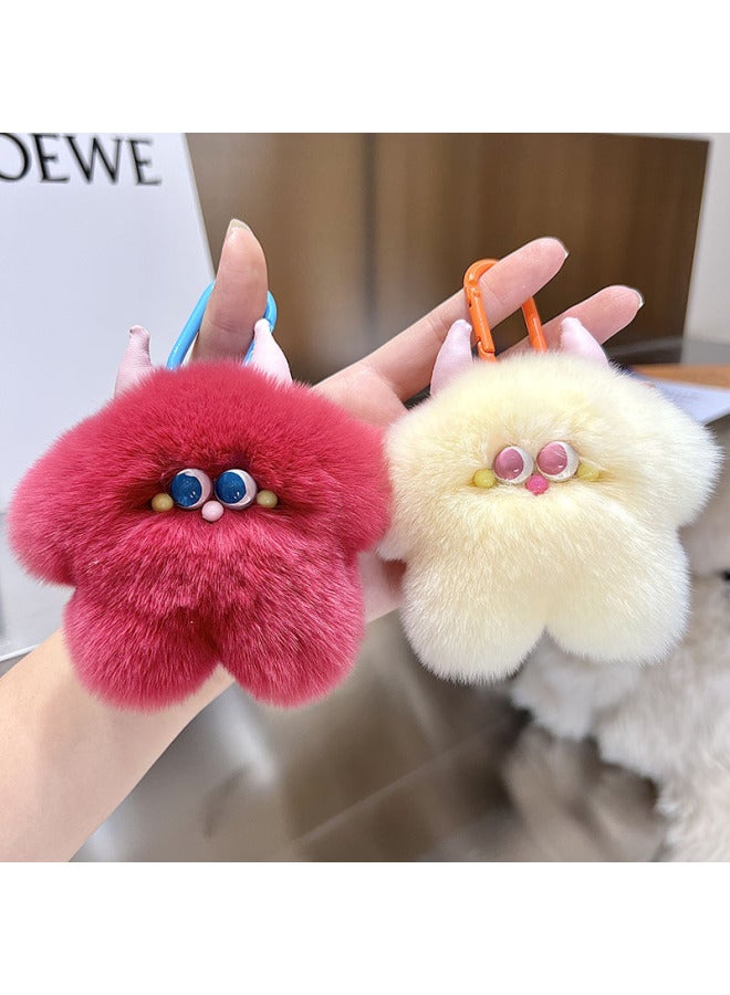 Cute Rex Rabbit Fur Calf Car Keychain I Pendant Ins Plush Doll Doll Bag Hanging Birthday Gift-Color:Strawberry - Image 2