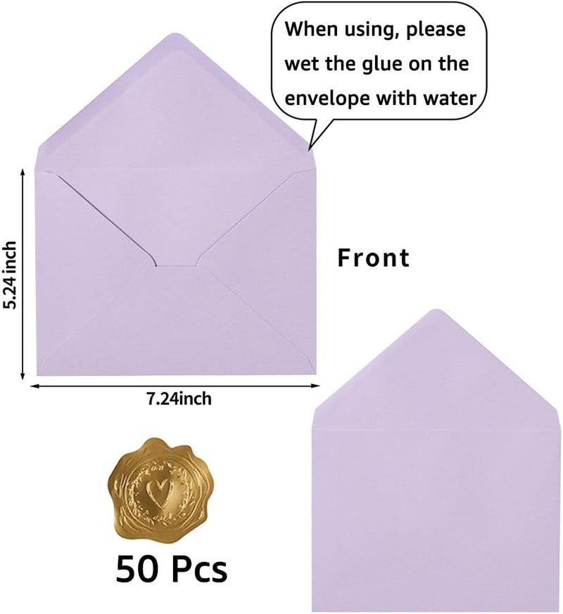 Toperd 50 Pack A7 Colorful 5x7 Envelopes V Flap Invitation Envelopes for 5x7 Cards, Birthday, Weddings, Graduations, Greeting Cards, Baby Shower 5.24 x 7.24 Inches (Violet) - Image 2