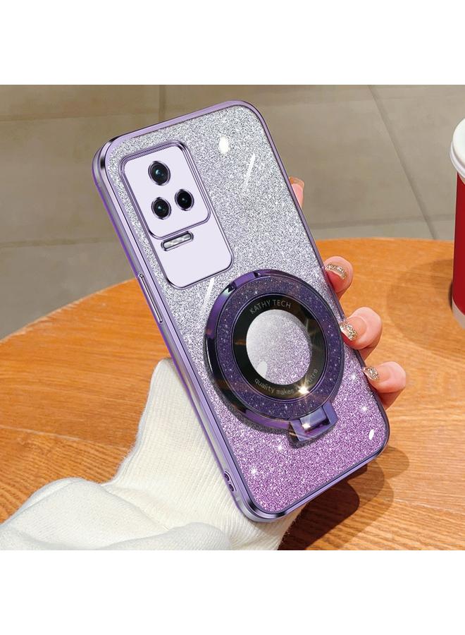 S-TOP Case For Redmi K50 / K50 Pro Plated Gradient Glitter Round Holder TPU Phone Case - Image 1