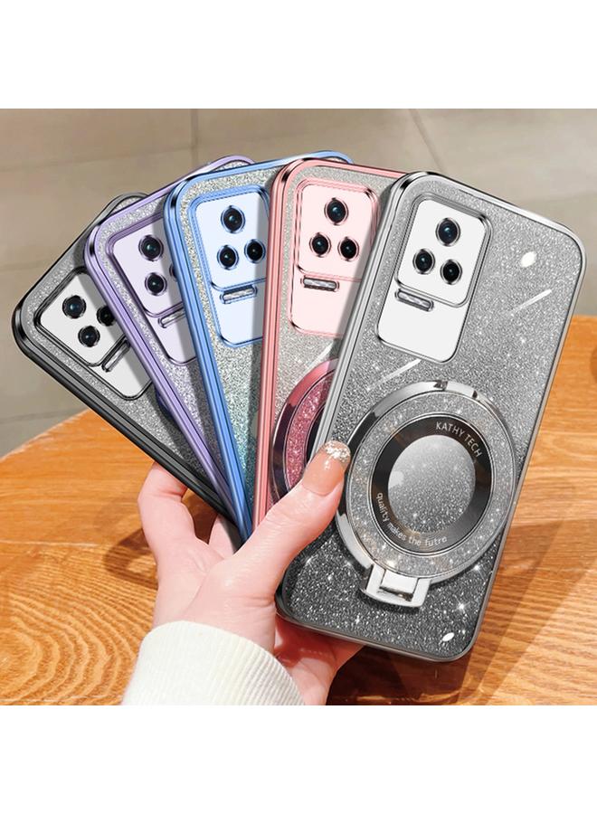 S-TOP Case For Redmi K50 / K50 Pro Plated Gradient Glitter Round Holder TPU Phone Case - Image 2