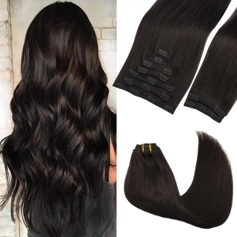 GOO GOO Clip in Hair Extensions Real Human Hair Remy Human Hair Extensions Clip ins for Women Natural Human Hair 18inch 150g 9Pcs 2 Dark Brown