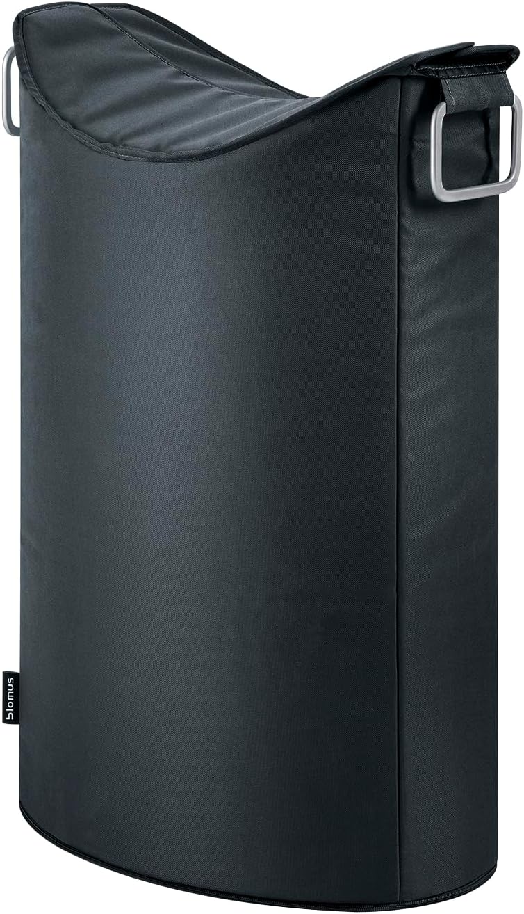 بلوموس blomus -FRISCO 66348 سلة غسيل، غطاء قابل للطي، نحيف، تصميم خالد، 65 لتر، أسود - Image 1
