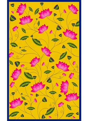 DHARA CREATION Dhara Traditional Yellow Backdrop with Flowers Cloth for Pooja Decoration Traditional Background Curtain Cloth 8 Feet Height 5 Feet Width Washable Fabric  - Image 3