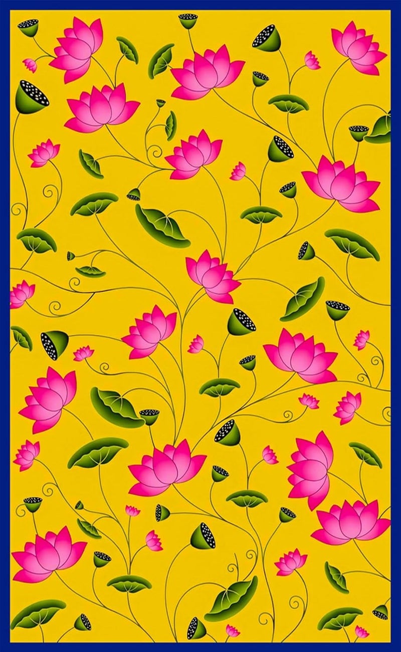 DHARA CREATION Dhara Traditional Yellow Backdrop with Flowers Cloth for Pooja Decoration Traditional Background Curtain Cloth 8 Feet Height 5 Feet Width Washable Fabric - Image 3