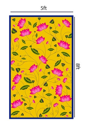 DHARA CREATION Dhara Traditional Yellow Backdrop with Flowers Cloth for Pooja Decoration Traditional Background Curtain Cloth 8 Feet Height 5 Feet Width Washable Fabric  - Image 2
