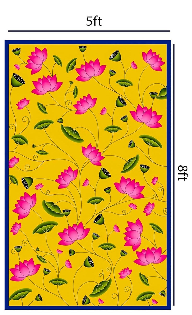 DHARA CREATION Dhara Traditional Yellow Backdrop with Flowers Cloth for Pooja Decoration Traditional Background Curtain Cloth 8 Feet Height 5 Feet Width Washable Fabric - Image 2
