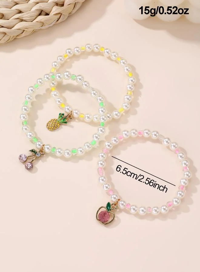 Take Two  Pack of 3 - Girls Multi-Color Fruit Charm Pearl Bracelets for Women | Best Price UAE