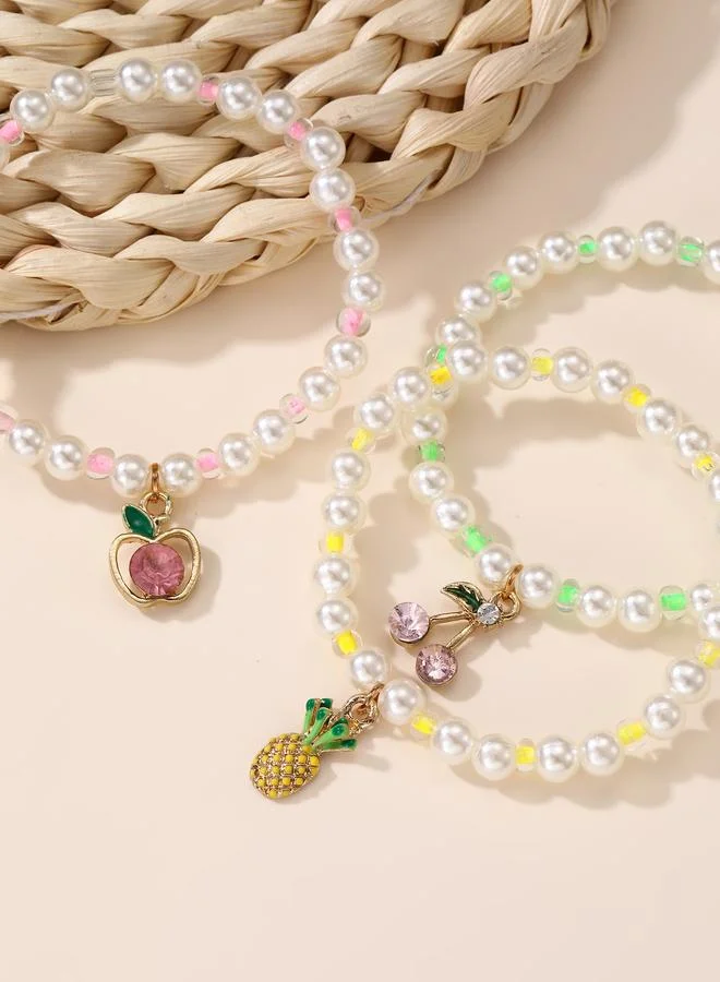 Take Two  Pack of 3 - Girls Multi-Color Fruit Charm Pearl Bracelets for Women | Best Price UAE