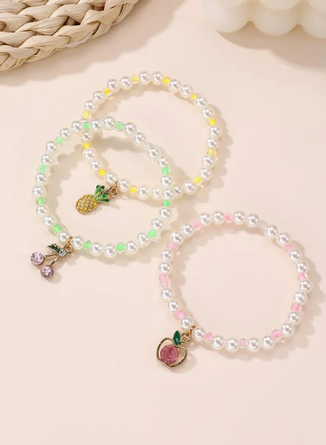 Take Two  Pack of 3 - Girls Multi-Color Fruit Charm Pearl Bracelets for Women | Best Price UAE