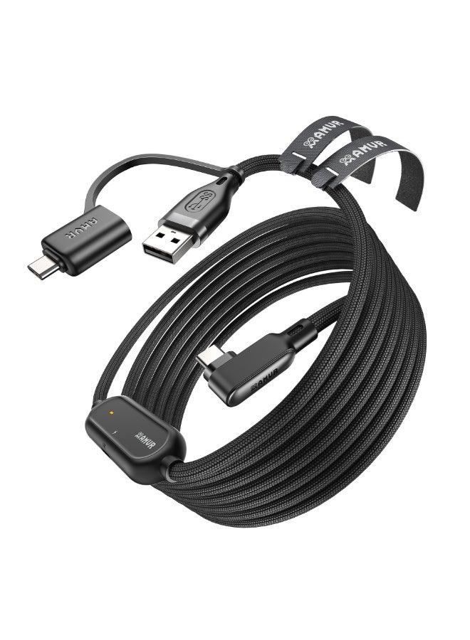 AMVR Meta Quest 3 Link Cable with Charging 16FT Compatible with Meta Quest 3/3S/2/Pico 4 Accessories, Nylon Braided Cable with USB 3.0 A to C Adapter for SteamVR/PCVR, High-Speed Max 5Gbps, Play While Charger - Image 1