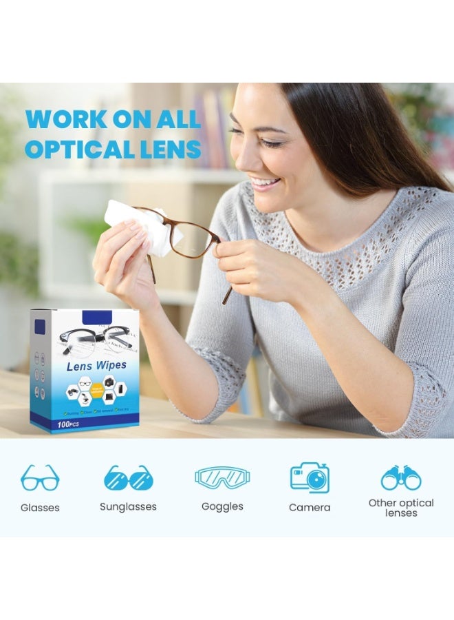 Lens Cleaning Wipes, 100 Pack Pre- Lens Wipes for Eyeglasses, Moistened Individually Wrapped Sracth-Free Streak-Free Eye Glasses Cleaner Wipes for Camera Lens, Sunglass, Goggles - Image 2