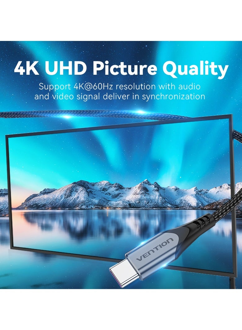 Vention USB-C to USB-C 3.1 Gen2 Cable 1M, 5A 100W Fast Charging, 10Gbps Data Transfer, 4K@60Hz Display Output, E-Marker Chip, Nylon Braided Type-C Cable with Aluminum Alloy Shell – Gray - Image 5
