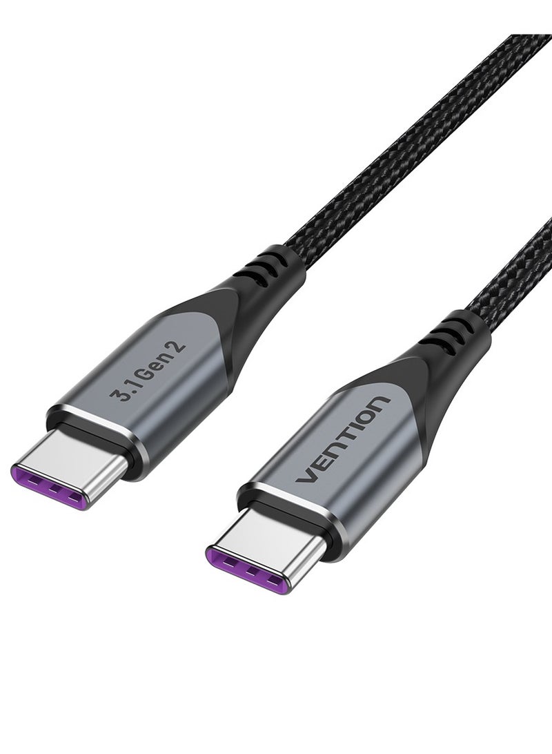 Vention USB-C to USB-C 3.1 Gen2 Cable 1M, 5A 100W Fast Charging, 10Gbps Data Transfer, 4K@60Hz Display Output, E-Marker Chip, Nylon Braided Type-C Cable with Aluminum Alloy Shell – Gray - Image 1