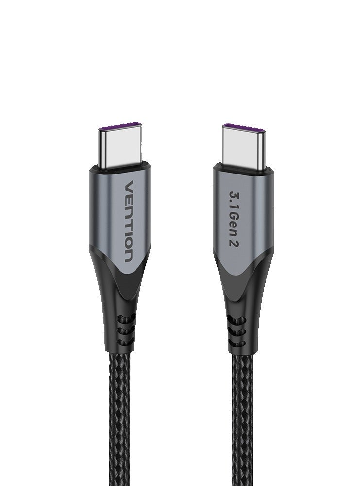 Vention USB-C to USB-C 3.1 Gen2 Cable 1M, 5A 100W Fast Charging, 10Gbps Data Transfer, 4K@60Hz Display Output, E-Marker Chip, Nylon Braided Type-C Cable with Aluminum Alloy Shell – Gray - Image 2