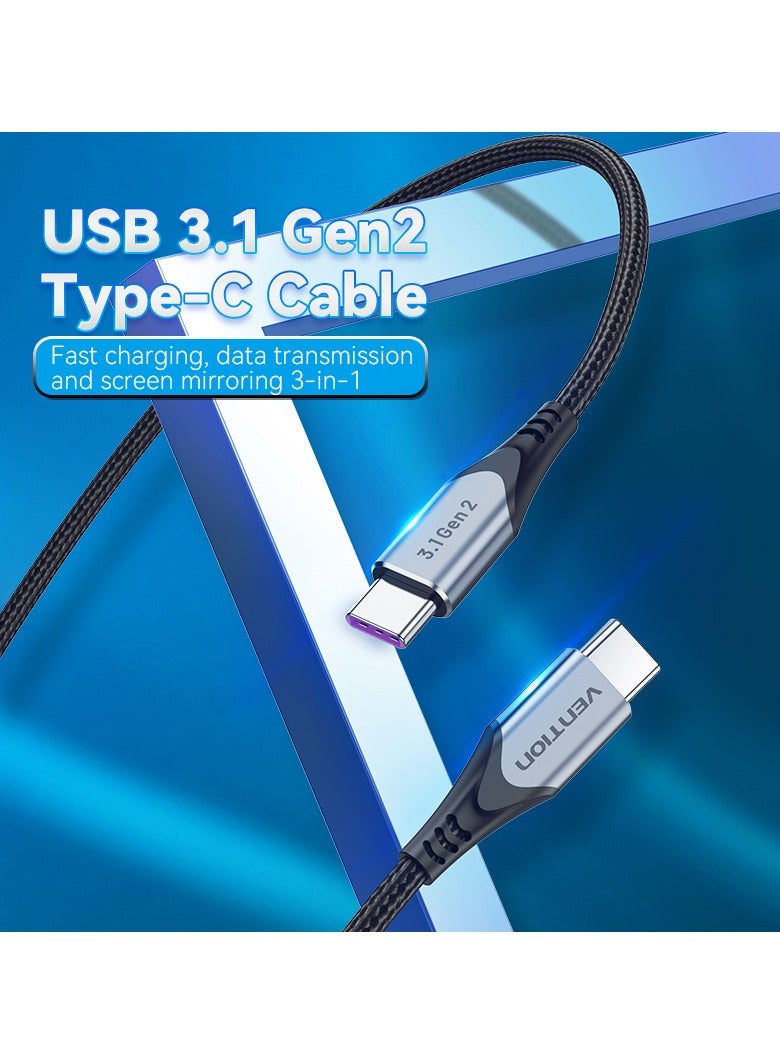 Vention USB-C to USB-C 3.1 Gen2 Cable 1M, 5A 100W Fast Charging, 10Gbps Data Transfer, 4K@60Hz Display Output, E-Marker Chip, Nylon Braided Type-C Cable with Aluminum Alloy Shell – Gray - Image 3