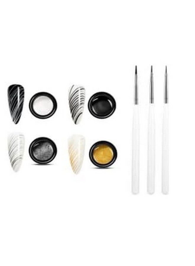 KRENI 4 Colors Spider Gel, New Upgraded Matrices Spider Gel with Nail Art Brushes, Nail Designs Gel Paint Wire Drawing Gel Polish for Line (White Black Gold Silver) - Image 1