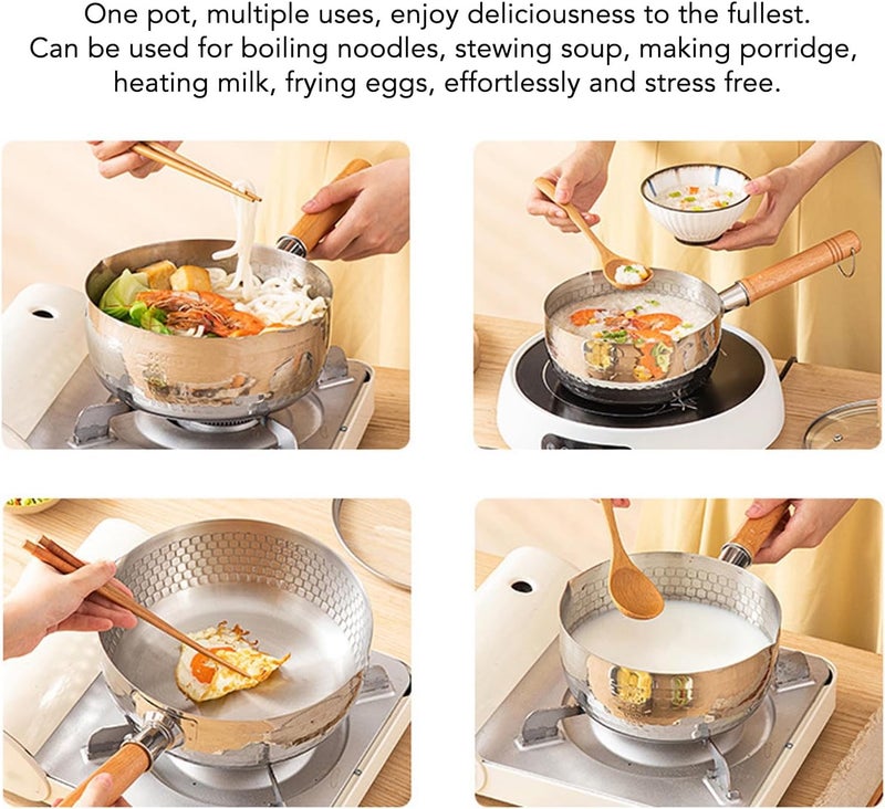 Zerodis Saucepan Set, Mini Flat Grill Pan Long Handle Sauce Pan with Dual Pouring Spouts Even Heating Non Stick Cooking Pan Set Stainless Steel Breakfast Skillet for Soup Milk Noodles - Image 5