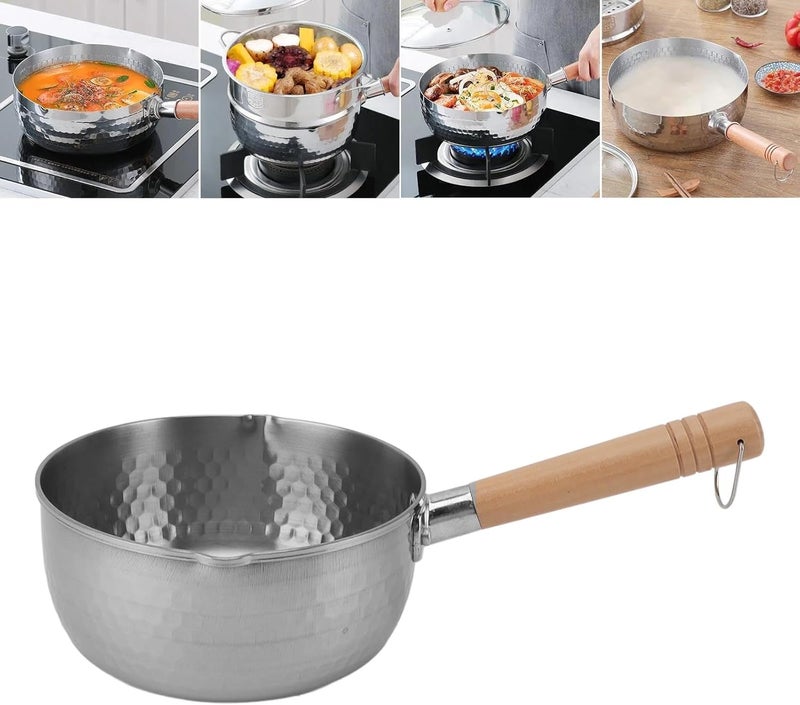 Zerodis Saucepan Set, Mini Flat Grill Pan Long Handle Sauce Pan with Dual Pouring Spouts Even Heating Non Stick Cooking Pan Set Stainless Steel Breakfast Skillet for Soup Milk Noodles - Image 3