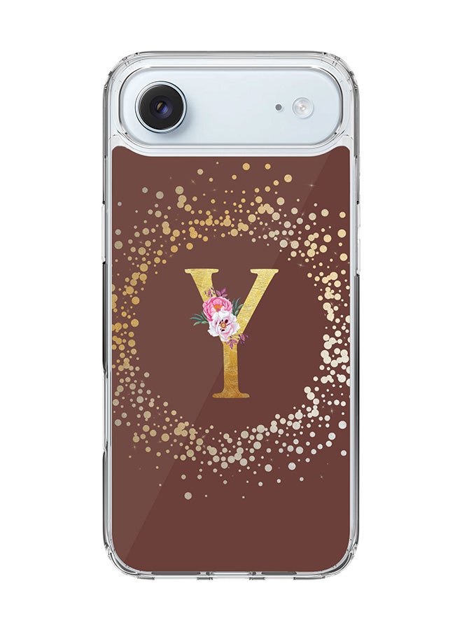 Stylizedd Classic Clear MagSafe Case for iPhone 17 Air , Hybrid Soft Case Flexible Edges Anti Drop TPU PC Gel Thin Transparent Cover [ Designed for iPhone 17 Air ] - Custom Monogram Initial Letter Floral Pattern Alphabet - Y  (Brown )