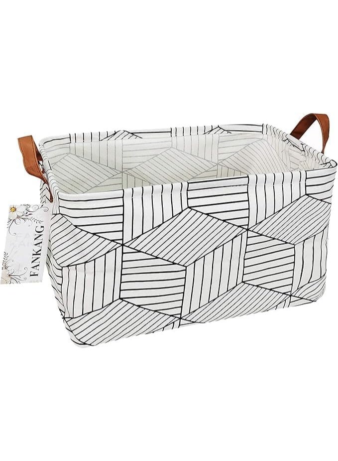 Canvas Storage Basket, Foldable Laundry Hamper with Waterproof Coating, Geometric Pattern, Large