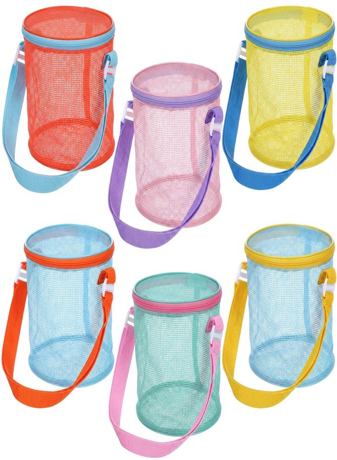 Sunnymove 6 Pcs Sea Shell Bags for Beach Mesh Seashell Holder Shelling Foldable Toy Storage Bag Collecting Bucket Bulk for Sandbox Beach Vacation Essentials Kids Sand Toy Box - Image 1
