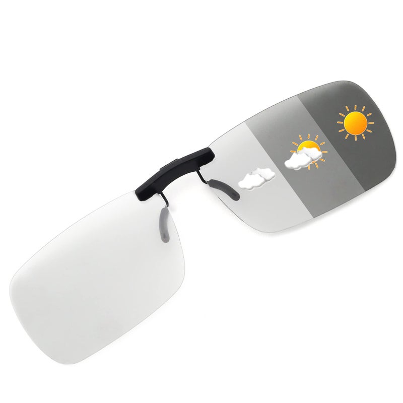 نظارات شمسية بدون إطار مستطيلة قابلة للتثبيت خفيفة الوزن مزودة بفلتر قطبي للرجال والنساء بتقنية تغيير اللون رمادي