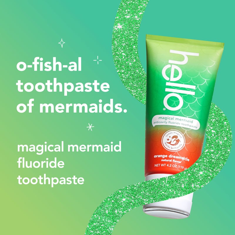 Hello Magical Mermaid Kids Toothpaste with Fluoride, Orange Dreamsicle Flavor Toothpaste for Kids, Safe for Ages 2 and Up, Helps Prevent Cavities, Strengthen Enamel, Polish Teeth, 3 Pack, 4.2 Oz Each - Image 3