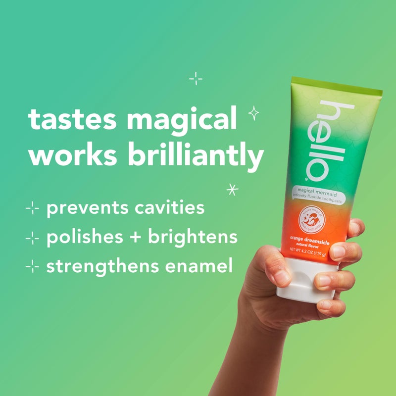 Hello Magical Mermaid Kids Toothpaste with Fluoride, Orange Dreamsicle Flavor Toothpaste for Kids, Safe for Ages 2 and Up, Helps Prevent Cavities, Strengthen Enamel, Polish Teeth, 3 Pack, 4.2 Oz Each - Image 5