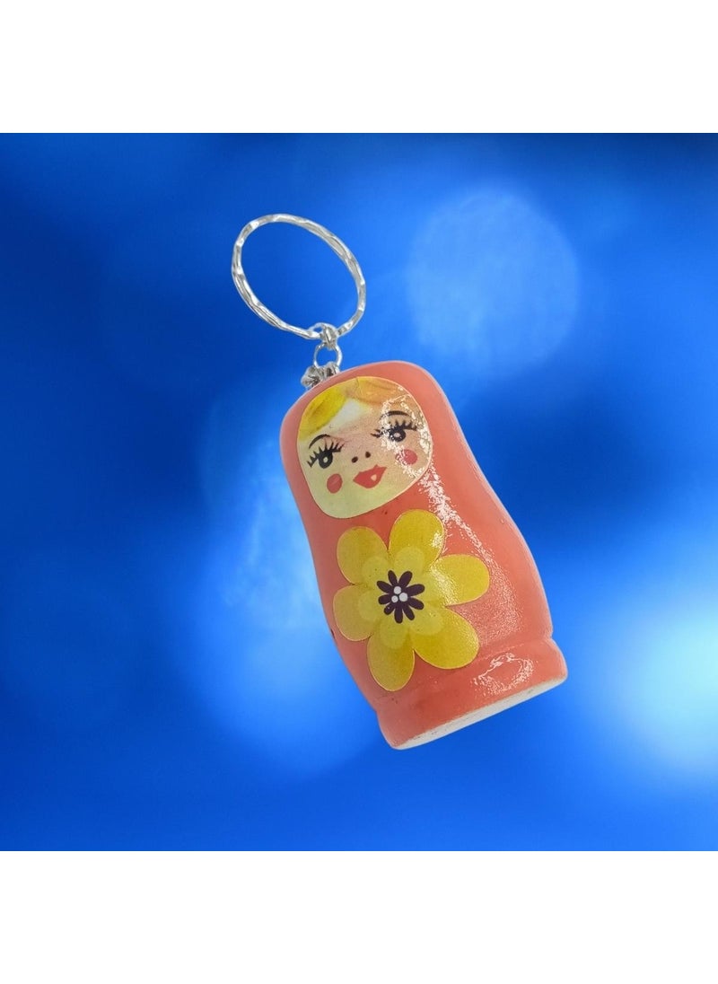 Dünyadan Hediyeler Gifts from the World Wooden Matryoshka Doll Keychain Orange 5cm Large Size  - Image 2