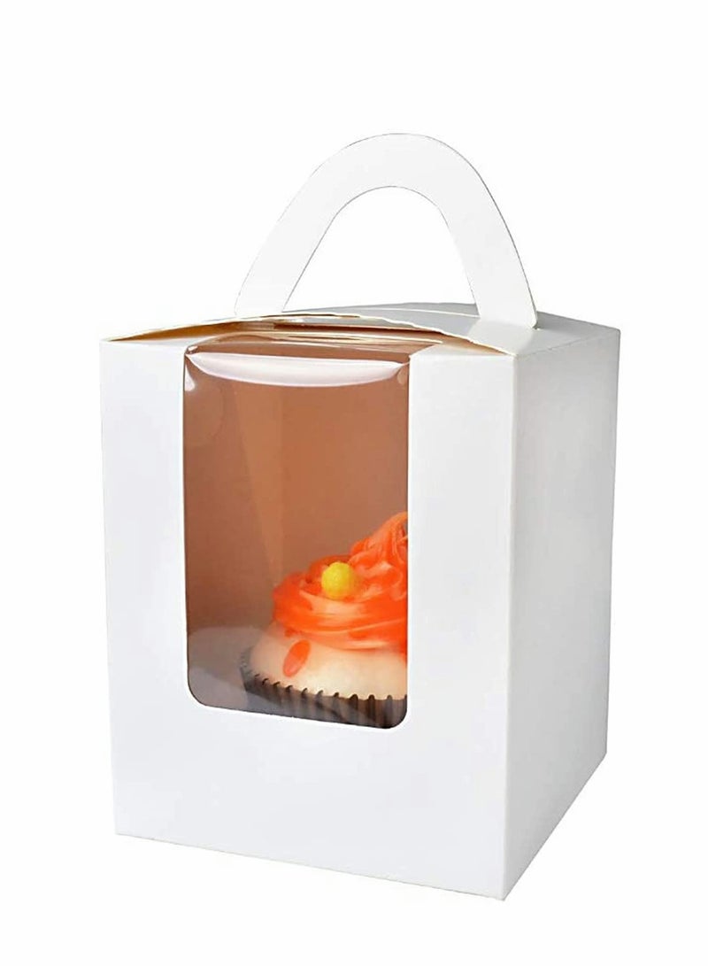 SYOSI Cupcake Boxes, 20 Pack Single Individual Cupcake Container with Window Insert Handle, Portable Bakery Containers for Small Cake, Muffins, Birthday Wedding, Party (White) - Image 2