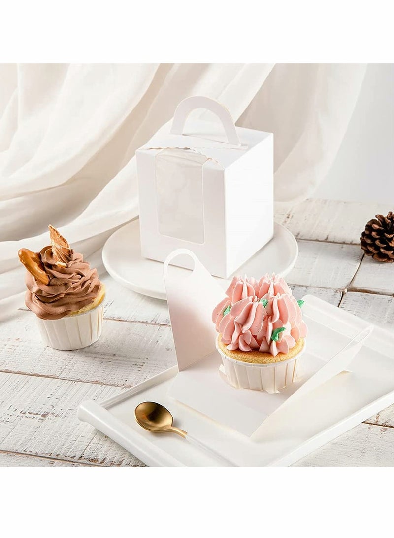 SYOSI Cupcake Boxes, 20 Pack Single Individual Cupcake Container with Window Insert Handle, Portable Bakery Containers for Small Cake, Muffins, Birthday Wedding, Party (White) - Image 4