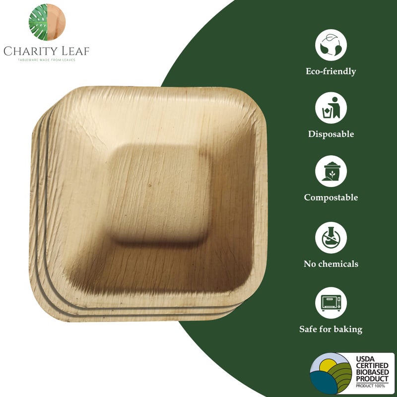 Charity Leaf Disposable Palm Leaf 2.5"" Square Mini Bowl (100 pcs) Dipping Bowls | Bamboo Like| All Natural and Biodegradable | Charcuterie Boards  BBQs  and Parties - Image 1