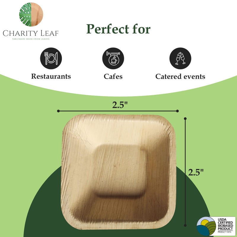 Charity Leaf Disposable Palm Leaf 2.5"" Square Mini Bowl (100 pcs) Dipping Bowls | Bamboo Like| All Natural and Biodegradable | Charcuterie Boards  BBQs  and Parties - Image 2