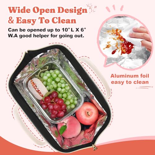 LOKASS Lunch Bag Women Insulated Lunch Box WideOpen Lunch Tote Bag Large Drinks Holder Durable Nylon Thermal Snacks Organizer for Men Adults Work Picnic Hiking Beach Fishing Black Wavy - Image 3