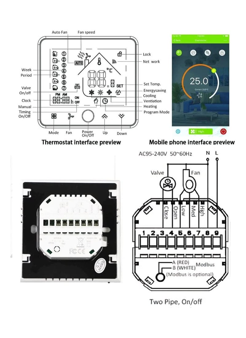 Eazyliv - Eazyliv 24V Tuya Smartlife Wifi Smart Thermostat LCD Display Temperature Controller for Air Conditioning Work with Alexa Google Home-White - Image 1