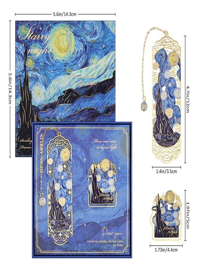 emmoolife Luxury Metal Bookmark & Book Clip Gift Set, Oil Painting Themed Starry Night, 1 Bookmark with Pendant + 1 Book Clip, Elegant Christmas New Year Gift Box for Women Book Lovers Writers Readers Teens - Image 2