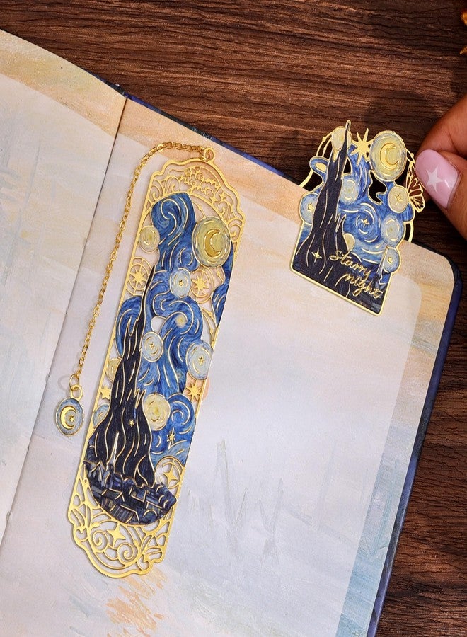 emmoolife Luxury Metal Bookmark & Book Clip Gift Set, Oil Painting Themed Starry Night, 1 Bookmark with Pendant + 1 Book Clip, Elegant Christmas New Year Gift Box for Women Book Lovers Writers Readers Teens - Image 4