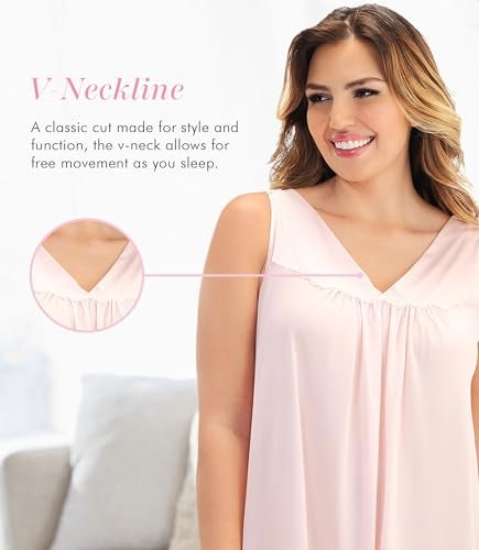 Exquisite Form Women's 30107 Nylon Tricot Sleeveless Short Knee Length Nightgown Pink Champagne - Image 2