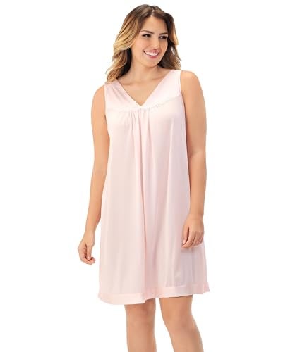 Exquisite Form Women's 30107 Nylon Tricot Sleeveless Short Knee Length Nightgown Pink Champagne - Image 1